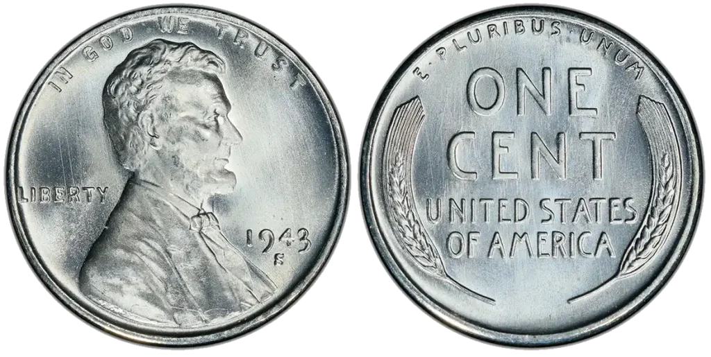 A picture of the 1943-S cent revealing its characteristic mintmark and clean strike.